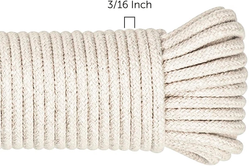 SteadMax 100ft Natural Cotton 3/16 Inch Rope, General-Purpose Utility Cord, Clothesline Rope, Ideal for Tents, Hammocks, Halters, Harnesses, Awnings, Outdoors, Sports (2 Pack, 50ft Each) - Image 3